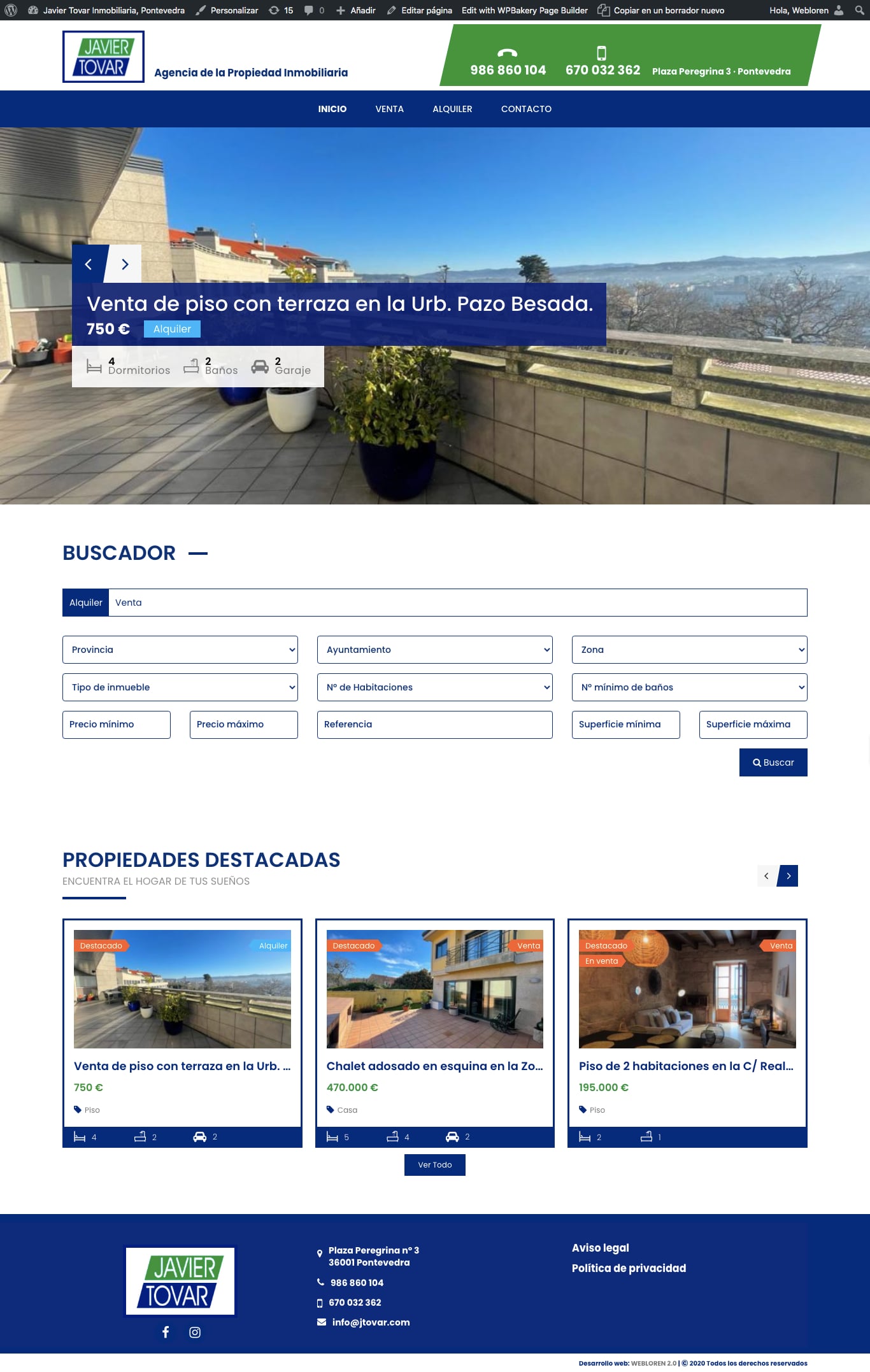 Captura web inmobiliaria Javier Tovar realizada por Webloren 2.0 Soluciones Gráficas